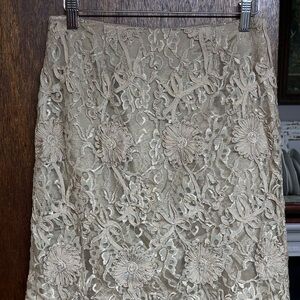 Tina Hagen Vintage Elegant Lace Embroidered Tan Gold Skirt